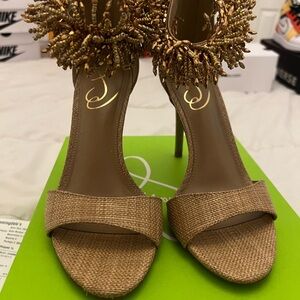 Sam Edelman Tan Heels with Beaded Accents